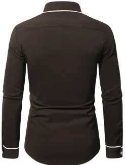 Men's Shirt Summer Shirt Button Up Shirt Casual Shirt Black Wine Dark Blue Coffee Long Sleeve Plain Lapel Daily Vacation Clothing Apparel Fashion Casual Comfortable