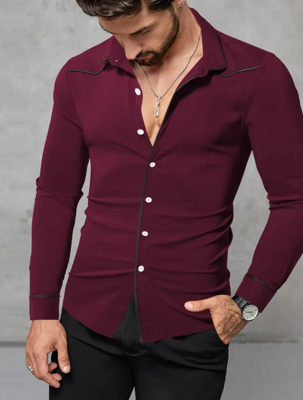 Men's Shirt Summer Shirt Button Up Shirt Casual Shirt Black Wine Dark Blue Coffee Long Sleeve Plain Lapel Daily Vacation Clothing Apparel Fashion Casual Comfortable