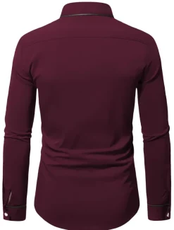 Men's Shirt Summer Shirt Button Up Shirt Casual Shirt Black Wine Dark Blue Coffee Long Sleeve Plain Lapel Daily Vacation Clothing Apparel Fashion Casual Comfortable