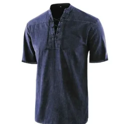 Men's Shirt Summer Shirt Beach Wear Casual Shirt Black Wine Army Green Navy Blue Blue Short Sleeve Plain Solid Colored Stand Collar Outdoor Street Lace up Clothing Apparel Fashion Casual Breathable