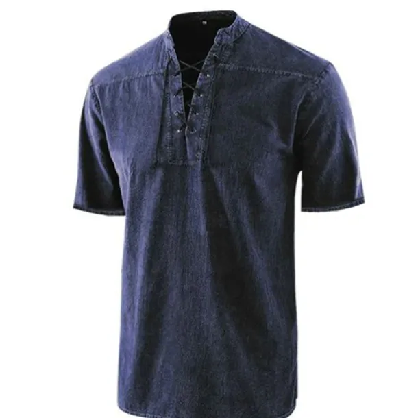 Men's Shirt Summer Shirt Beach Wear Casual Shirt Black Wine Army Green Navy Blue Blue Short Sleeve Plain Solid Colored Stand Collar Outdoor Street Lace up Clothing Apparel Fashion Casual Breathable