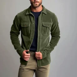 Men's Shirt Summer Shirt Corduroy Shirt Button Up Shirt Yellow Red Dark Navy Green Long Sleeve Plain Turndown Casual Daily Button-Down Clothing Apparel Cotton Fashion Streetwear Classic