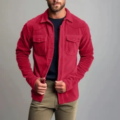 Men's Shirt Summer Shirt Corduroy Shirt Button Up Shirt Yellow Red Dark Navy Green Long Sleeve Plain Turndown Casual Daily Button-Down Clothing Apparel Cotton Fashion Streetwear Classic