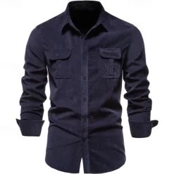 Men's Shirt Summer Shirt Corduroy Shirt Button Up Shirt Yellow Red Dark Navy Green Long Sleeve Plain Turndown Casual Daily Button-Down Clothing Apparel Cotton Fashion Streetwear Classic