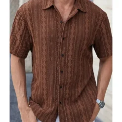 Men's Shirt Summer Shirt Casual Shirt Beach Shirt Button Up Shirt Black White Brown Short Sleeve Plain Shirt Collar Vacation Hawaiian Clothing Apparel Polyester Fashion Casual Comfortable