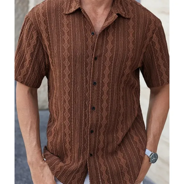 Men's Shirt Summer Shirt Casual Shirt Beach Shirt Button Up Shirt Black White Brown Short Sleeve Plain Shirt Collar Vacation Hawaiian Clothing Apparel Polyester Fashion Casual Comfortable