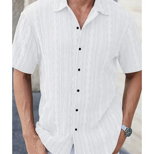 Men's Shirt Summer Shirt Casual Shirt Beach Shirt Button Up Shirt Black White Brown Short Sleeve Plain Shirt Collar Vacation Hawaiian Clothing Apparel Polyester Fashion Casual Comfortable