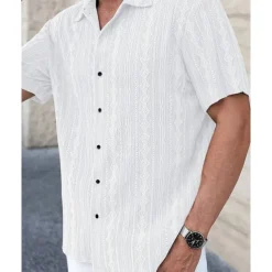 Men's Shirt Summer Shirt Casual Shirt Beach Shirt Button Up Shirt Black White Brown Short Sleeve Plain Shirt Collar Vacation Hawaiian Clothing Apparel Polyester Fashion Casual Comfortable