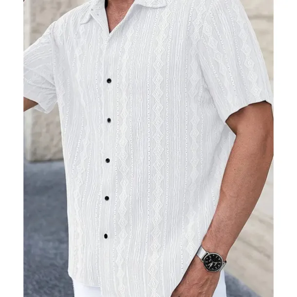 Men's Shirt Summer Shirt Casual Shirt Beach Shirt Button Up Shirt Black White Brown Short Sleeve Plain Shirt Collar Vacation Hawaiian Clothing Apparel Polyester Fashion Casual Comfortable
