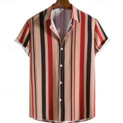 Men's Shirt Summer Shirt Casual Shirt Beach Shirt Button Up Shirt Striped Shirts White Blue Brown khaki Short Sleeve Stripes Turndown Vacation Hawaiian Clothing Apparel Polyester Fashion Casual