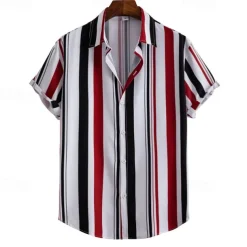 Men's Shirt Summer Shirt Casual Shirt Beach Shirt Button Up Shirt Striped Shirts White Blue Brown khaki Short Sleeve Stripes Turndown Vacation Hawaiian Clothing Apparel Polyester Fashion Casual