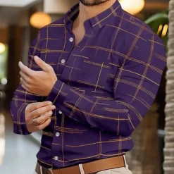 Men's Shirt Summer Shirt Casual Shirt Beach Shirt Button Up Shirt Black White Wine Royal Blue Purple Long Sleeve Printing Lapel Vacation Hawaiian Clothing Apparel Polyester Fashion Casual Comfortable