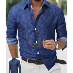 Men's Shirt Summer Shirt Casual Shirt Beach Shirt Button Up Shirt White Navy Blue Purple Dark Blue Light Blue Long Sleeve Polka Dot Lapel Vacation Hawaiian Button-Down Clothing Apparel Polyester
