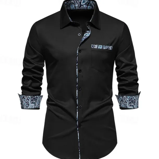 Men's Shirt Summer Shirt Casual Shirt Beach Shirt Collared Shirt Button Up Shirt Black White Navy Blue Long Sleeve Paisley Lapel Vacation Hawaiian Pocket Clothing Apparel Polyester Fashion Casual