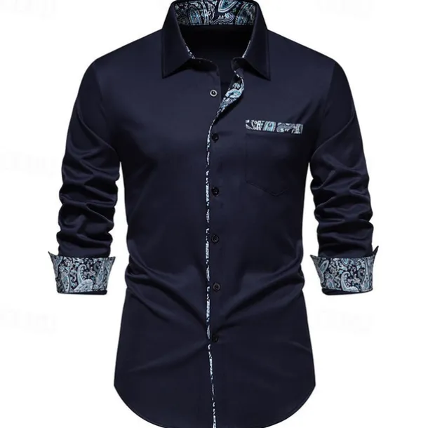 Men's Shirt Summer Shirt Casual Shirt Beach Shirt Collared Shirt Button Up Shirt Black White Navy Blue Long Sleeve Paisley Lapel Vacation Hawaiian Pocket Clothing Apparel Polyester Fashion Casual
