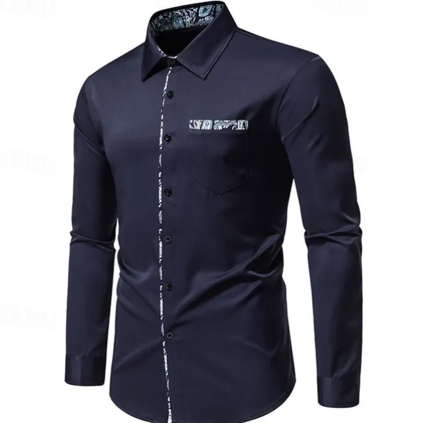Men's Shirt Summer Shirt Casual Shirt Beach Shirt Collared Shirt Button Up Shirt Black White Navy Blue Long Sleeve Paisley Lapel Vacation Hawaiian Pocket Clothing Apparel Polyester Fashion Casual