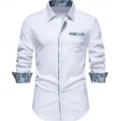 Men's Shirt Summer Shirt Casual Shirt Beach Shirt Collared Shirt Button Up Shirt Black White Navy Blue Long Sleeve Paisley Lapel Vacation Hawaiian Pocket Clothing Apparel Polyester Fashion Casual