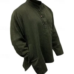 Men's Shirt Summer Shirt Casual Shirt Beach Shirt Button Up Shirt Black Yellow Orange Army Green Dark Blue Long Sleeve Plain Band Collar Vacation Hawaiian Clothing Apparel Polyester Fashion Casual