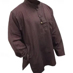 Men's Shirt Summer Shirt Casual Shirt Beach Shirt Button Up Shirt Black Yellow Orange Army Green Dark Blue Long Sleeve Plain Band Collar Vacation Hawaiian Clothing Apparel Polyester Fashion Casual