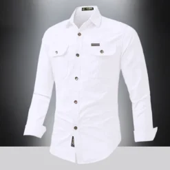 Men's Shirt Summer Shirt Casual Shirt Button Up Shirt Cargo Shirt Black White Red khaki Dark Blue Long Sleeve Plain Shirt Collar Vacation Hawaiian Pocket Clothing Apparel 100% Cotton Fashion Casual