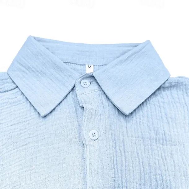 Men's Shirt Summer Shirt Casual Shirt Beach Shirt Button Up Shirt Black White Wine Navy Blue Brown Short Sleeve Plain Lapel Vacation Hawaiian Pleats Clothing Apparel 100% Cotton Fashion Casual