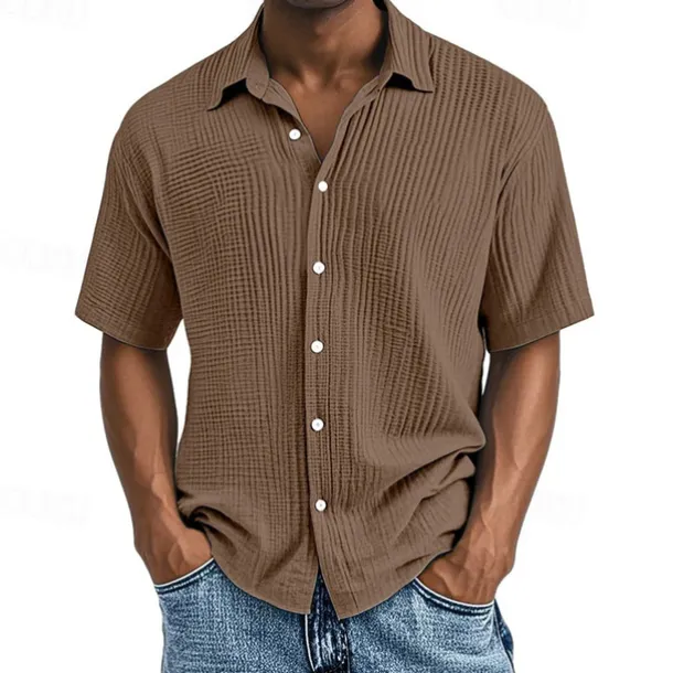Men's Shirt Summer Shirt Casual Shirt Beach Shirt Button Up Shirt Black White Wine Navy Blue Brown Short Sleeve Plain Lapel Vacation Hawaiian Pleats Clothing Apparel 100% Cotton Fashion Casual