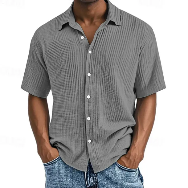 Men's Shirt Summer Shirt Casual Shirt Beach Shirt Button Up Shirt Black White Wine Navy Blue Brown Short Sleeve Plain Lapel Vacation Hawaiian Pleats Clothing Apparel 100% Cotton Fashion Casual