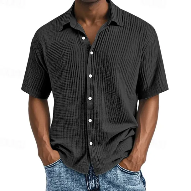 Men's Shirt Summer Shirt Casual Shirt Beach Shirt Button Up Shirt Black White Wine Navy Blue Brown Short Sleeve Plain Lapel Vacation Hawaiian Pleats Clothing Apparel 100% Cotton Fashion Casual