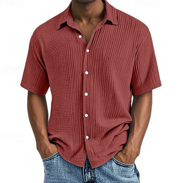 Men's Shirt Summer Shirt Casual Shirt Beach Shirt Button Up Shirt Black White Wine Navy Blue Brown Short Sleeve Plain Lapel Vacation Hawaiian Pleats Clothing Apparel 100% Cotton Fashion Casual