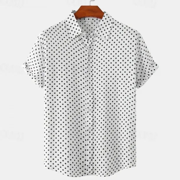 Men's Shirt Summer Shirt Casual Shirt Beach Shirt Button Up Shirt Black White Pink Navy Blue Blue Short Sleeve Polka Dot Shirt Collar Vacation Hawaiian Clothing Apparel Polyester Fashion Casual
