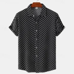 Men's Shirt Summer Shirt Casual Shirt Beach Shirt Button Up Shirt Black White Pink Navy Blue Blue Short Sleeve Polka Dot Shirt Collar Vacation Hawaiian Clothing Apparel Polyester Fashion Casual