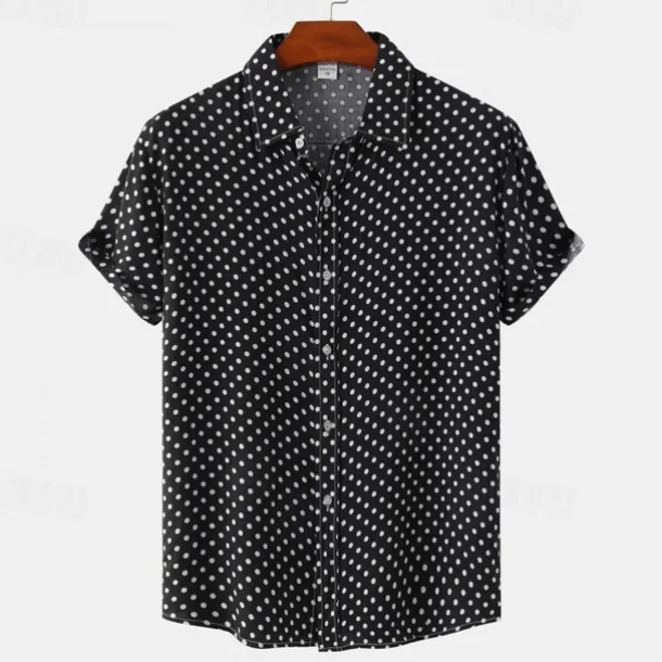 Men's Shirt Summer Shirt Casual Shirt Beach Shirt Button Up Shirt Black White Pink Navy Blue Blue Short Sleeve Polka Dot Shirt Collar Vacation Hawaiian Clothing Apparel Polyester Fashion Casual
