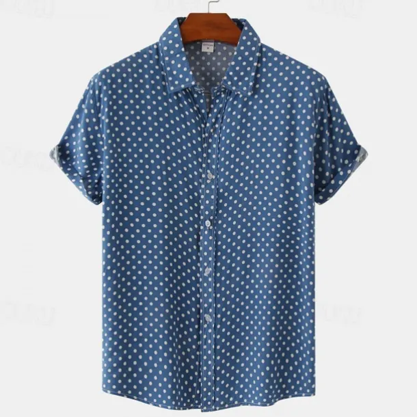 Men's Shirt Summer Shirt Casual Shirt Beach Shirt Button Up Shirt Black White Pink Navy Blue Blue Short Sleeve Polka Dot Shirt Collar Vacation Hawaiian Clothing Apparel Polyester Fashion Casual
