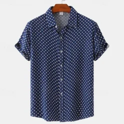 Men's Shirt Summer Shirt Casual Shirt Beach Shirt Button Up Shirt Black White Pink Navy Blue Blue Short Sleeve Polka Dot Shirt Collar Vacation Hawaiian Clothing Apparel Polyester Fashion Casual