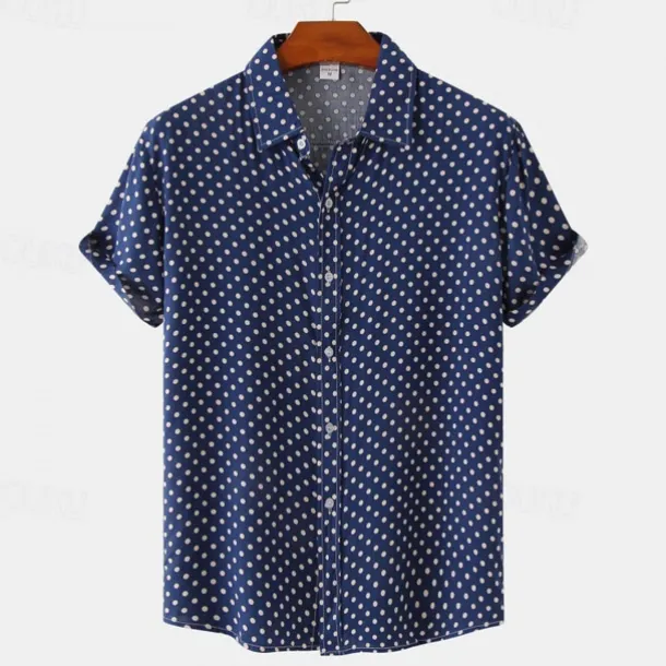 Men's Shirt Summer Shirt Casual Shirt Beach Shirt Button Up Shirt Black White Pink Navy Blue Blue Short Sleeve Polka Dot Shirt Collar Vacation Hawaiian Clothing Apparel Polyester Fashion Casual