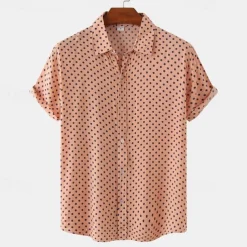 Men's Shirt Summer Shirt Casual Shirt Beach Shirt Button Up Shirt Black White Pink Navy Blue Blue Short Sleeve Polka Dot Shirt Collar Vacation Hawaiian Clothing Apparel Polyester Fashion Casual
