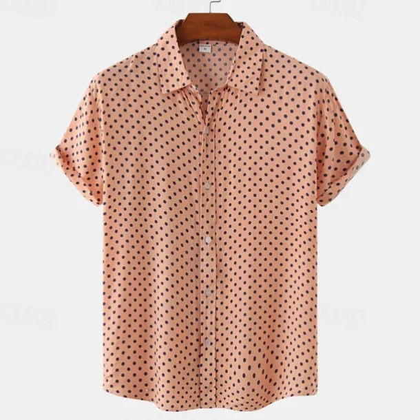 Men's Shirt Summer Shirt Casual Shirt Beach Shirt Button Up Shirt Black White Pink Navy Blue Blue Short Sleeve Polka Dot Shirt Collar Vacation Hawaiian Clothing Apparel Polyester Fashion Casual