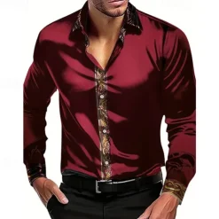 Men's Shirt Summer Shirt Casual Shirt Beach Shirt Collared Shirt Button Up Shirt Black White Wine Blue Green Long Sleeve Color Block Lapel Vacation Hawaiian Patchwork Clothing Apparel Polyester