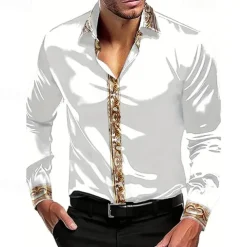 Men's Shirt Summer Shirt Casual Shirt Beach Shirt Collared Shirt Button Up Shirt Black White Wine Blue Green Long Sleeve Color Block Lapel Vacation Hawaiian Patchwork Clothing Apparel Polyester