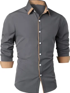 Men's Shirt Summer Shirt Casual Shirt Collared Shirt Button Up Shirt Black Navy Blue Army Green Dark Gray Gray Long Sleeve Plain Lapel Vacation Daily Clothing Apparel Cotton Cotton Blend Fashion