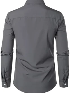 Men's Shirt Summer Shirt Casual Shirt Collared Shirt Button Up Shirt Black Navy Blue Army Green Dark Gray Gray Long Sleeve Plain Lapel Vacation Daily Clothing Apparel Cotton Cotton Blend Fashion