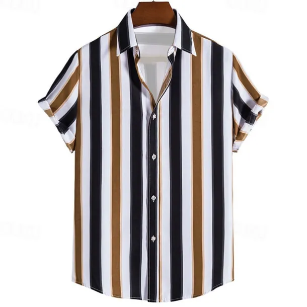 Men's Shirt Summer Shirt Casual Shirt Beach Shirt Button Up Shirt Striped Shirts Black Brown Coffee Short Sleeve Stripe Turndown Vacation Hawaiian Clothing Apparel Polyester Fashion Casual Comfortable