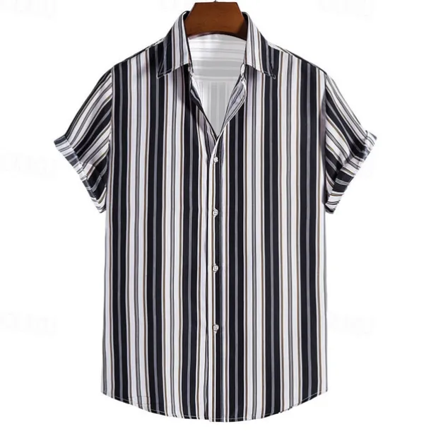 Men's Shirt Summer Shirt Casual Shirt Beach Shirt Button Up Shirt Striped Shirts Black Brown Coffee Short Sleeve Stripe Turndown Vacation Hawaiian Clothing Apparel Polyester Fashion Casual Comfortable