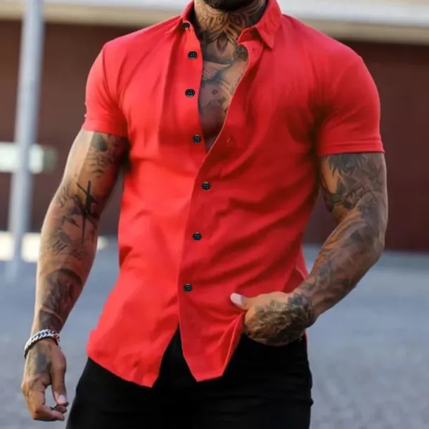 Men's Shirt Summer Shirt Casual Shirt Button Up Shirt Untucked Shirts Black White Yellow Pink Dark Navy Short Sleeve Plain Turndown Vacation Street Clothing Apparel Fashion Casual Comfortable