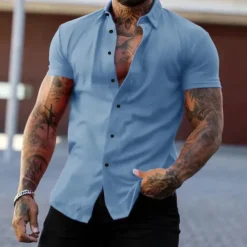 Men's Shirt Summer Shirt Casual Shirt Button Up Shirt Untucked Shirts Black White Yellow Pink Dark Navy Short Sleeve Plain Turndown Vacation Street Clothing Apparel Fashion Casual Comfortable