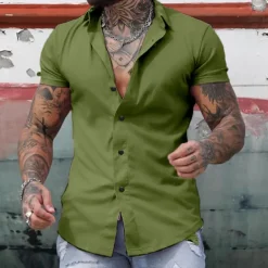 Men's Shirt Summer Shirt Casual Shirt Button Up Shirt Untucked Shirts Black White Yellow Pink Dark Navy Short Sleeve Plain Turndown Vacation Street Clothing Apparel Fashion Casual Comfortable