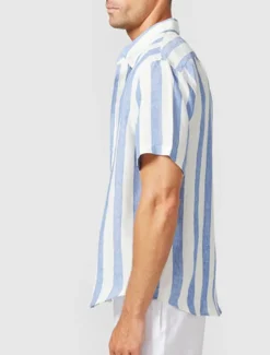 Men's Shirt Summer Shirt Casual Shirt Beach Shirt Button Up Shirt Blue Short Sleeve Stripes Lapel Vacation Daily Clothing Apparel Cotton Cotton Blend Fashion Casual Comfortable