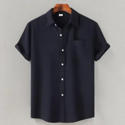 Men's Shirt Summer Shirt Casual Shirt Beach Shirt Button Up Shirt White Light Green Navy Blue Blue Purple Short Sleeve Plain Lapel Vacation Hawaiian Pocket Clothing Apparel Polyester Fashion Casual