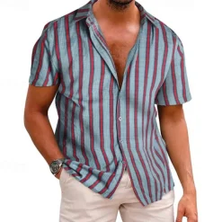 Men's Shirt Summer Shirt Casual Shirt Beach Shirt Button Up Shirt Striped Shirts Blue Short Sleeve Stripes Turndown Vacation Hawaiian Clothing Apparel Polyester Fashion Casual Comfortable