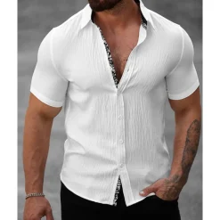 Men's Shirt Summer Shirt Casual Shirt Beach Shirt Button Up Shirt Black White Light Green Blue khaki Short Sleeve Printed Shirt Collar Vacation Hawaiian Button-Down Clothing Apparel Polyester Fashion